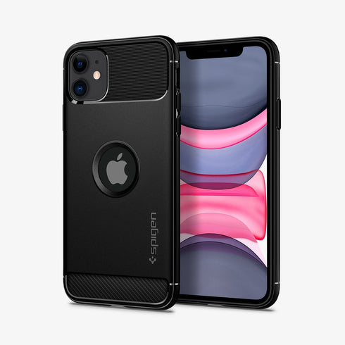 076CS27183 - iPhone 11 Case Rugged Armor in Matte Black showing the back